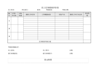 员工任务绩效评价表