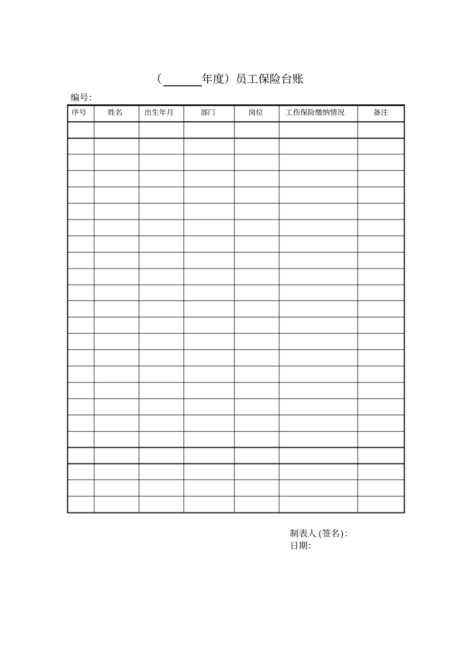 员工保险台账-模板_第1页