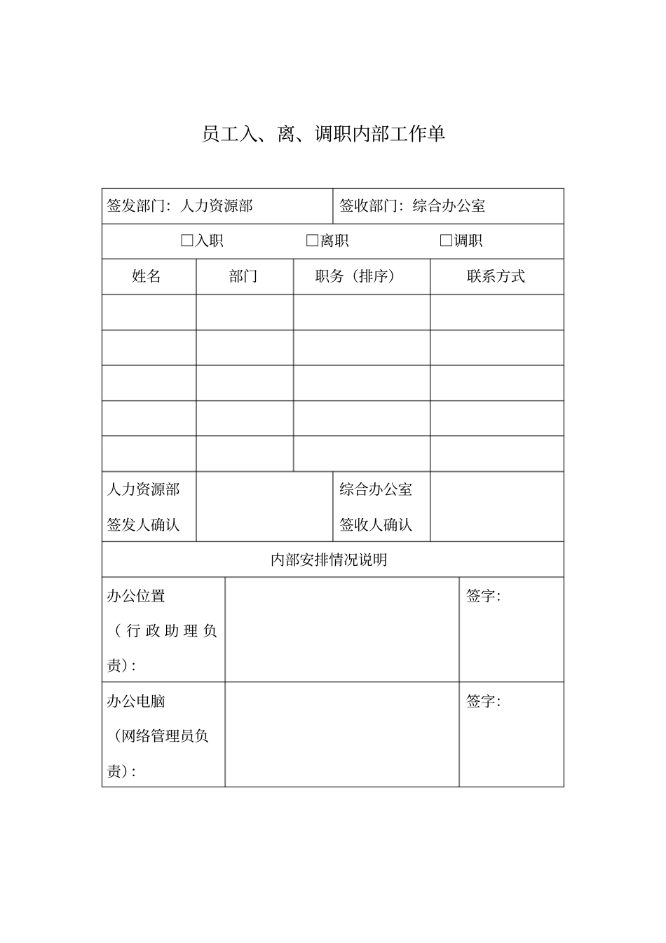 员工入、离、调职内部工作单_第1页