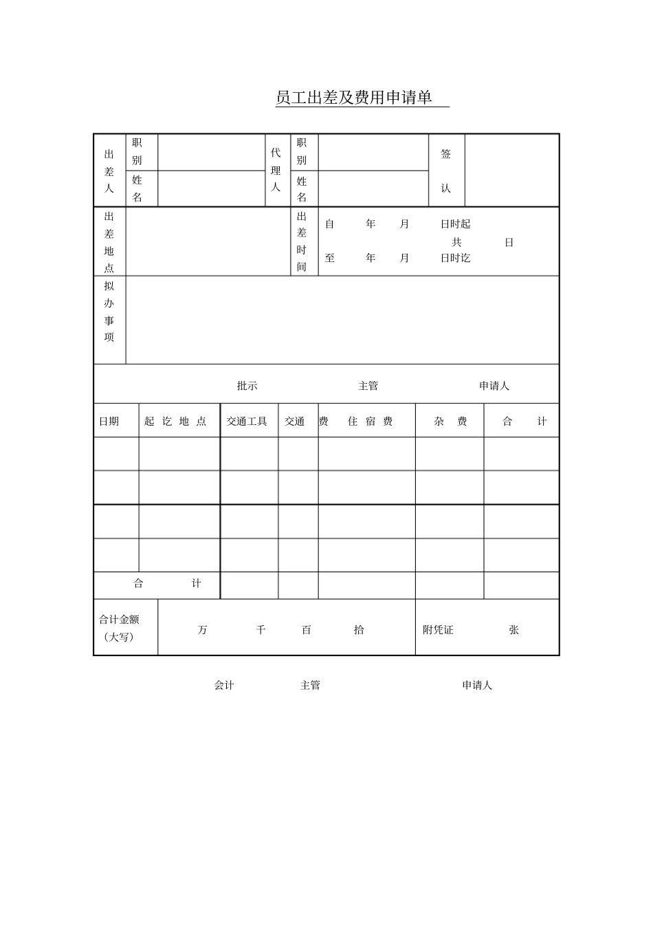 员工出差及费用申请单_第1页