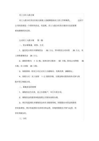 员工分红入股方案