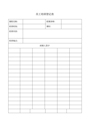 员工培训登记表
