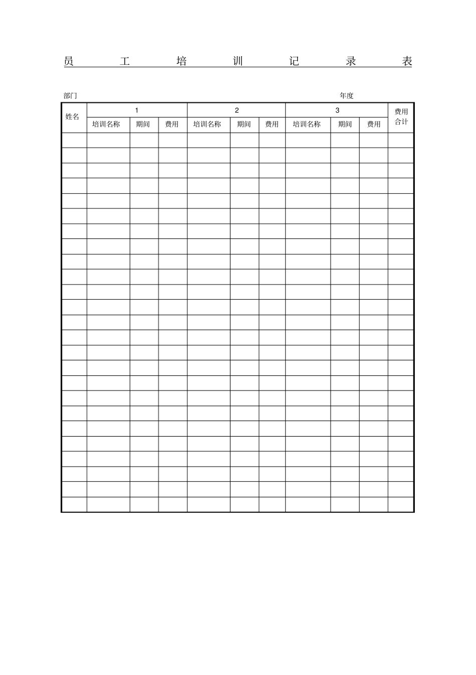 员工培训记录表表格模板_第1页