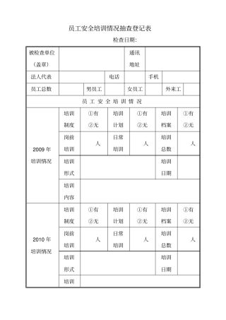 员工安全培训情况抽查登记表