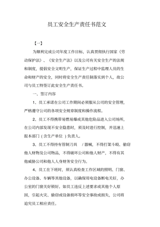 员工安全生产责任书范文工作范文