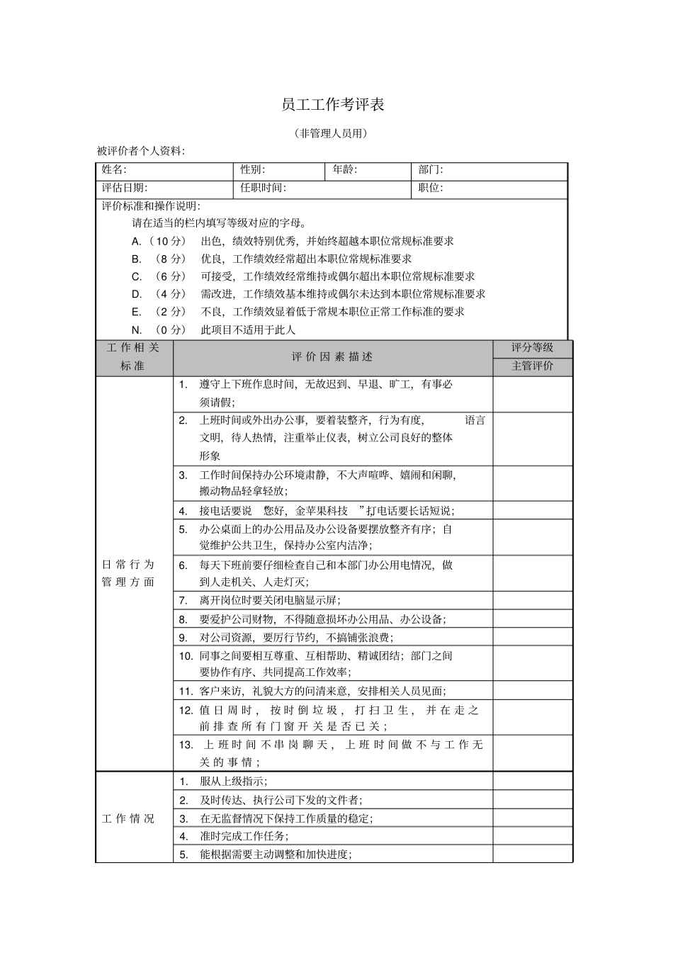 员工工作考评表_第1页
