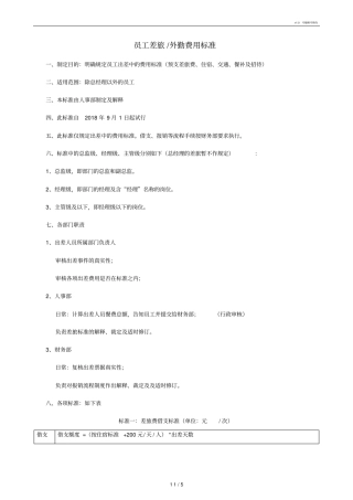 员工差旅及外勤费用标准