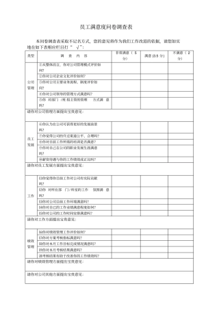 员工满意度问卷调查表