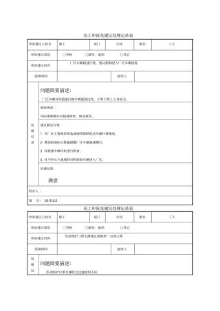 员工申诉建议处理记录表