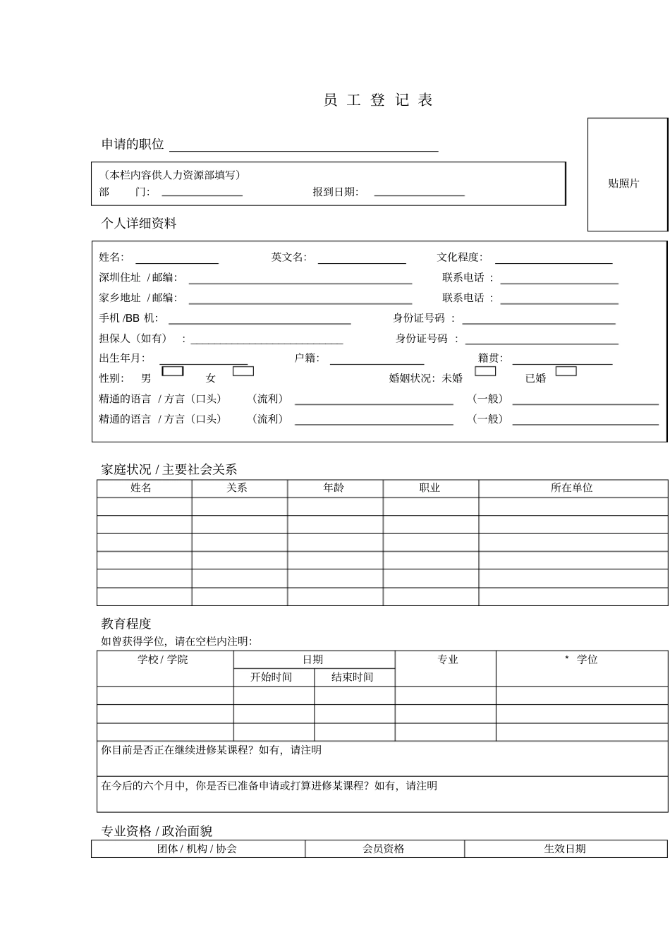 员工登记表模板_第1页