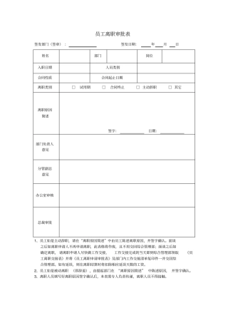 员工离职审批表