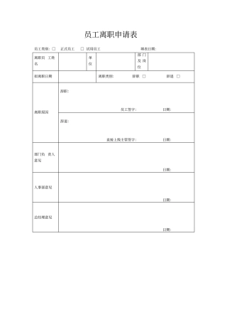 员工离职申请表