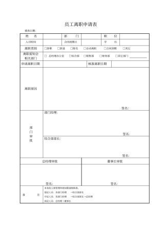 员工离职申请表格式