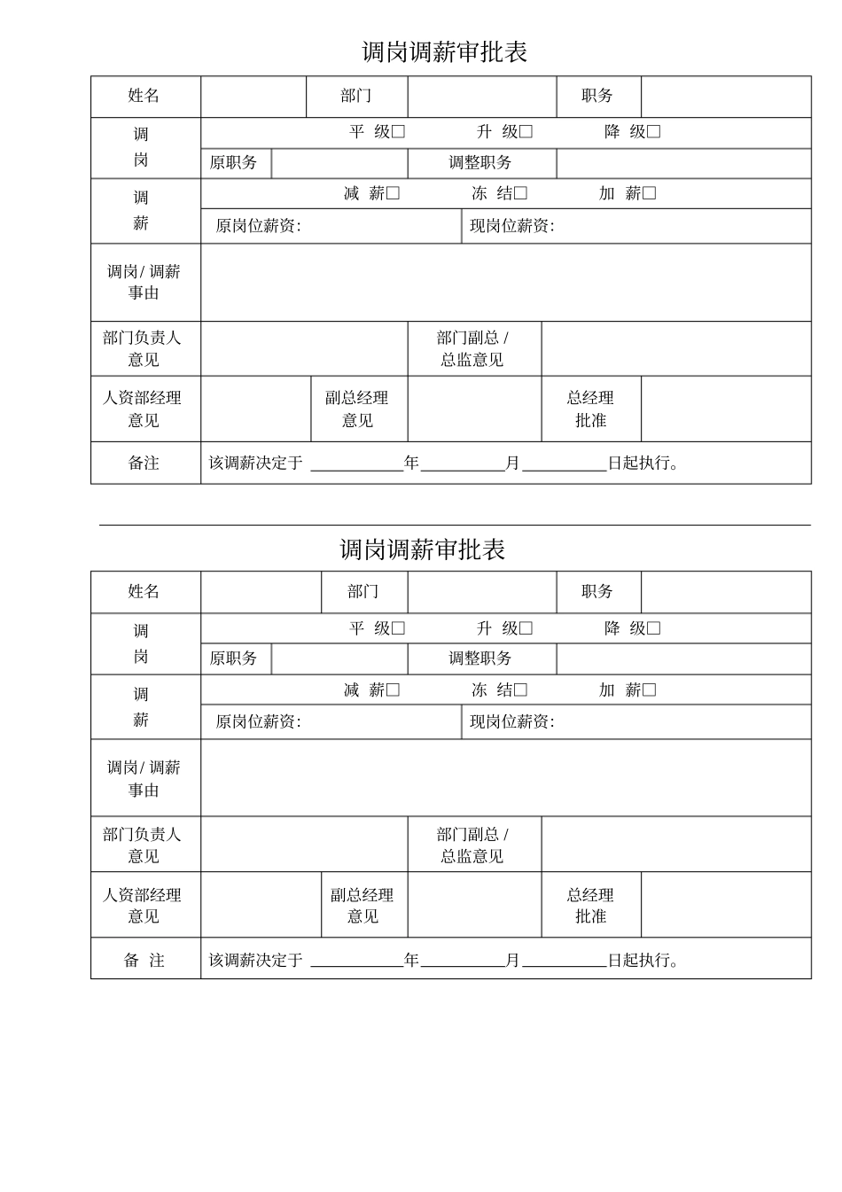员工调岗调薪审批表_第1页