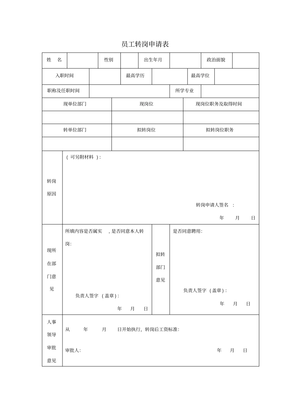 员工转岗申请表范本_第1页