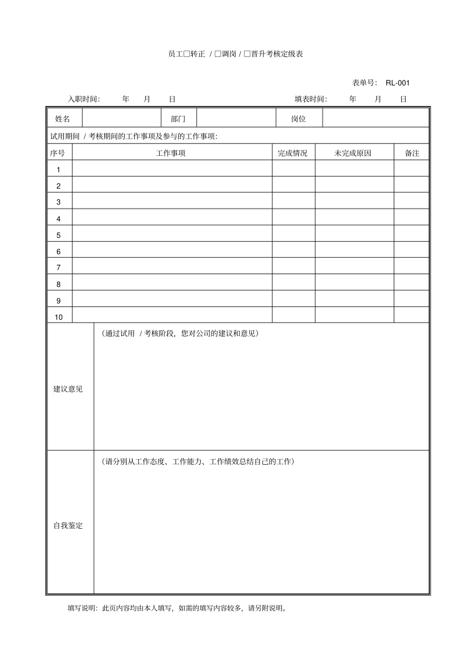员工转正、调岗、晋升考核表_第1页