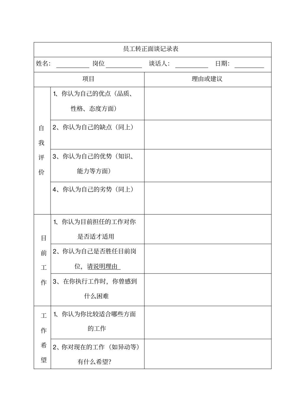 员工转正面谈记录表_第1页