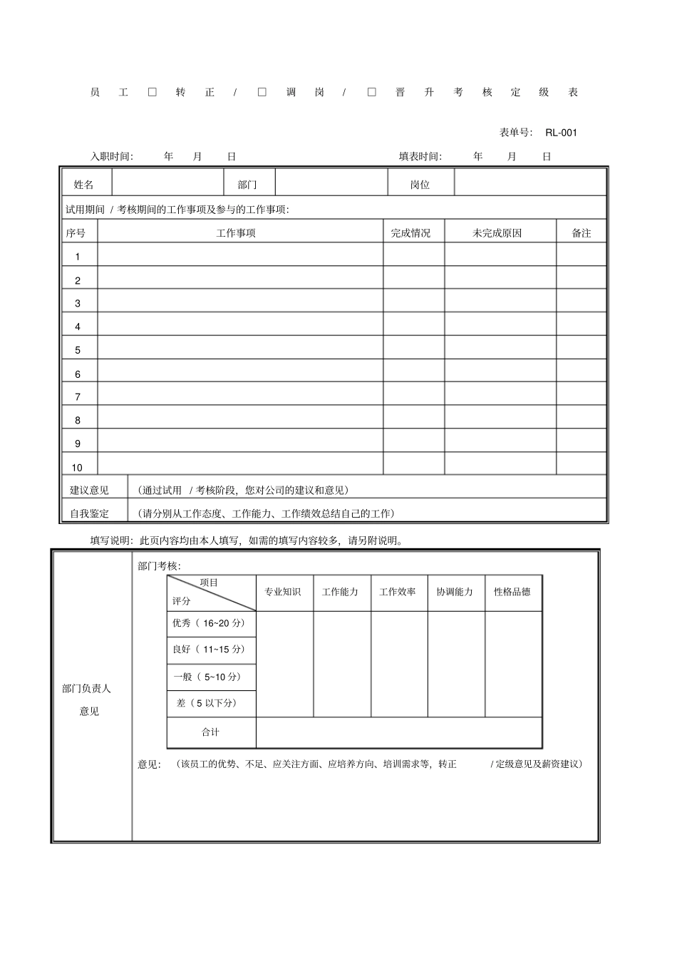员工转正调岗晋升考核表_第1页