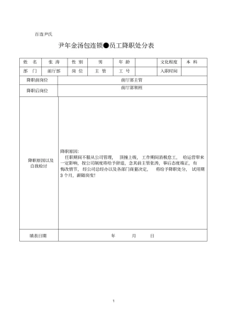 员工降职处分表