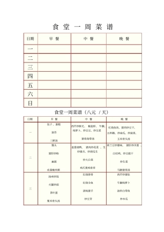 员工食堂菜谱