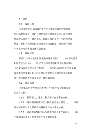 呼伦贝尔生产安全事故灾难应急预案