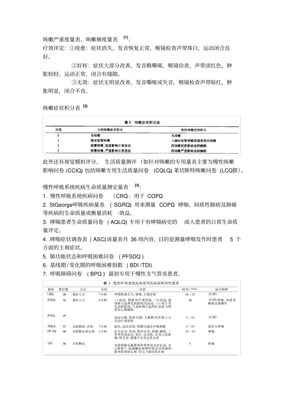 呼吸系统疾病相关疗效评价量表_第1页