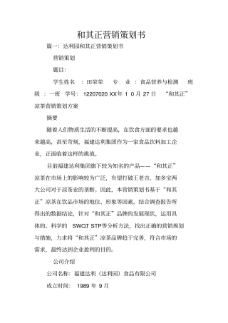 和其正营销策划书