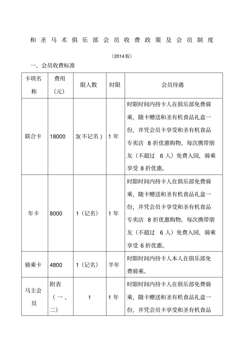 和圣马术俱乐部会员政策及会员制度v_第1页