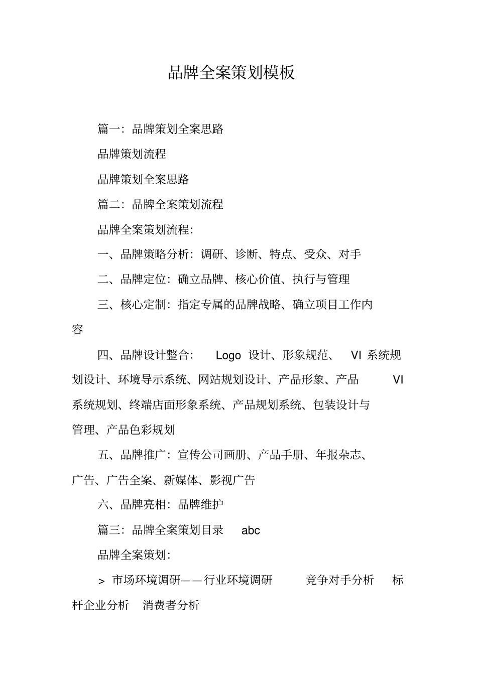 品牌全案策划模板工作范文_第1页