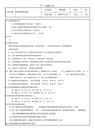 品管部质量目标模版