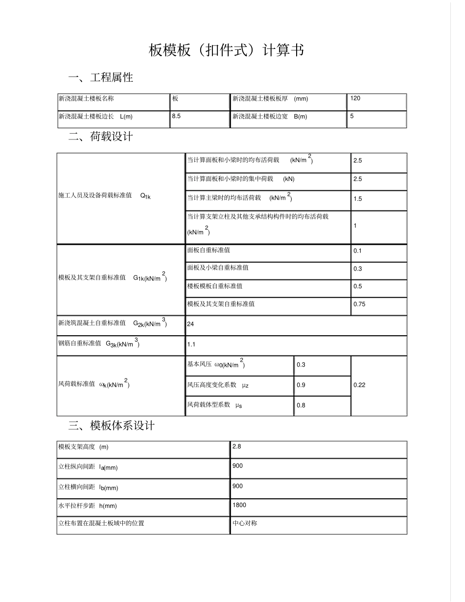 品茗安全板模板扣件式计算书知识_第1页