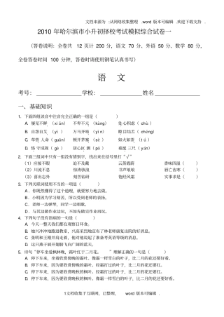 哈尔滨小升初择校考试模拟试卷一