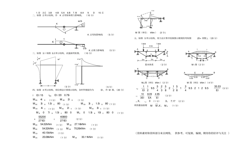 哈尔滨工程大学结构力学期末考试题_第3页