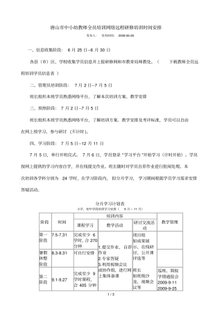 唐山中小幼教师全员培训网络远程研修培训时间安排