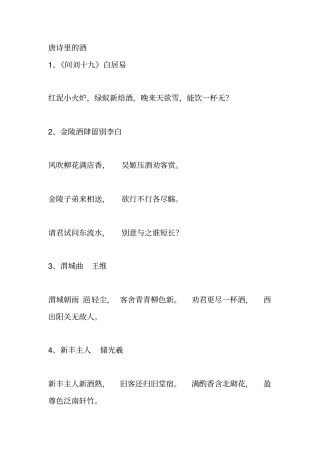 唐诗里的酒分析