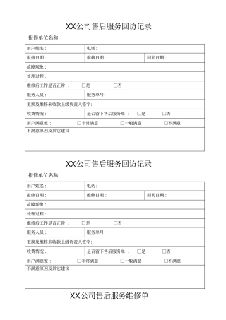 售后部所有表格