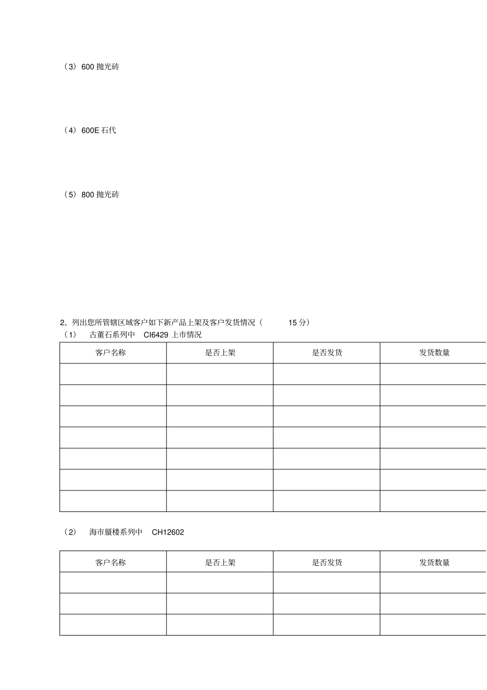 唯美陶瓷业务员培训考试试题_第3页