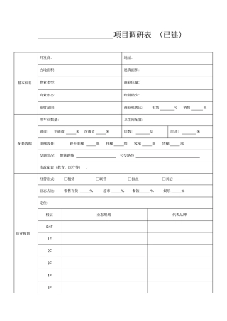 商业地产项目场调研表模版
