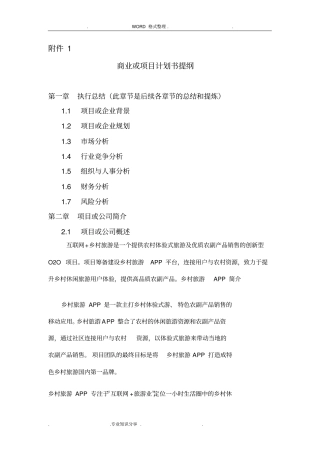 商业或项目实施计划书提纲