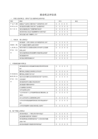 商业机会评价表