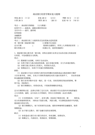 商业银行经营学期末复习提纲
