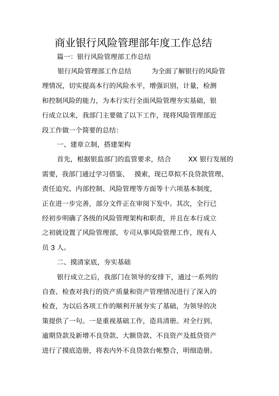 商业银行风险管理部年工作总结_第1页