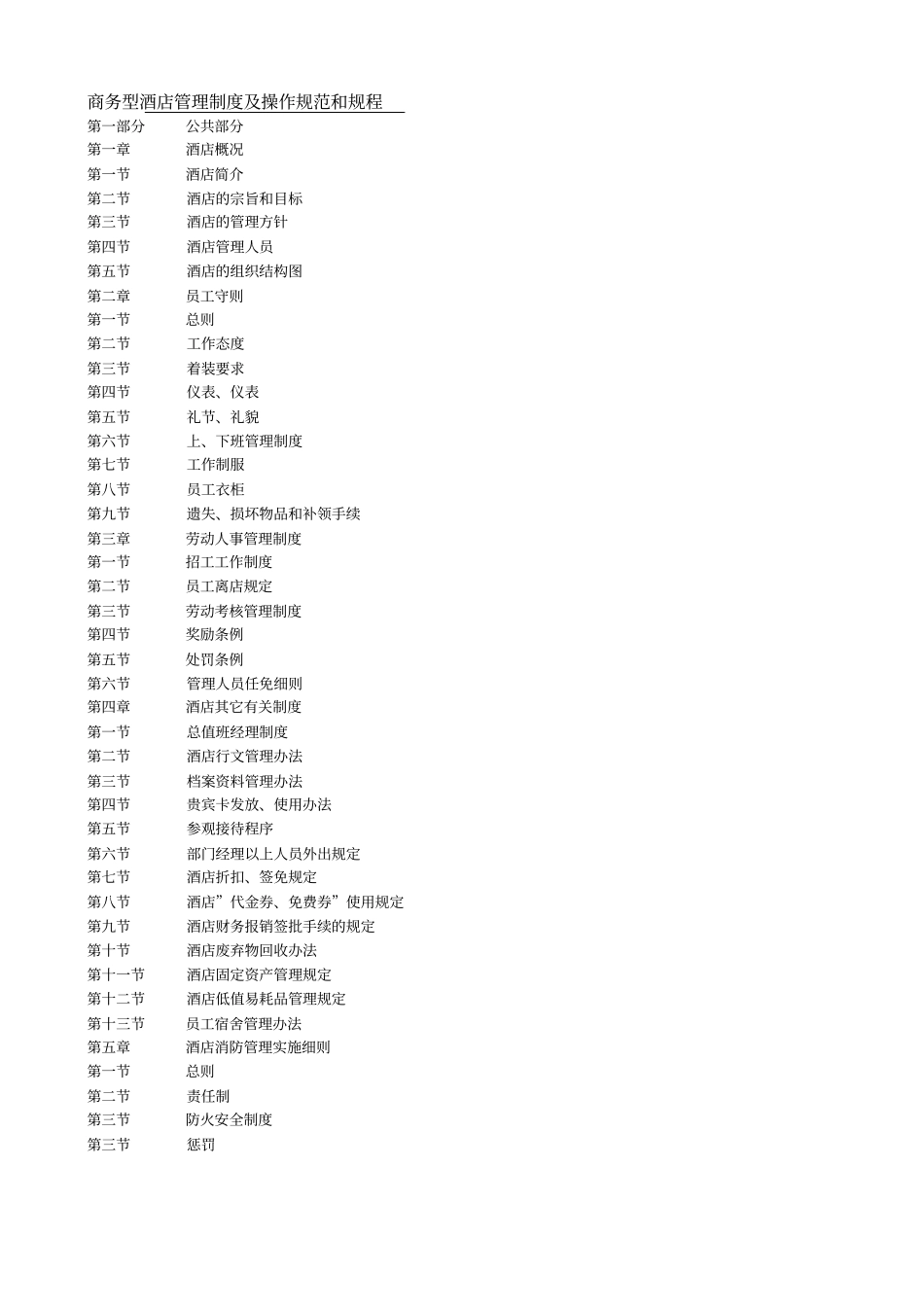 商务型酒店管理制度及操作规范和规程_第1页