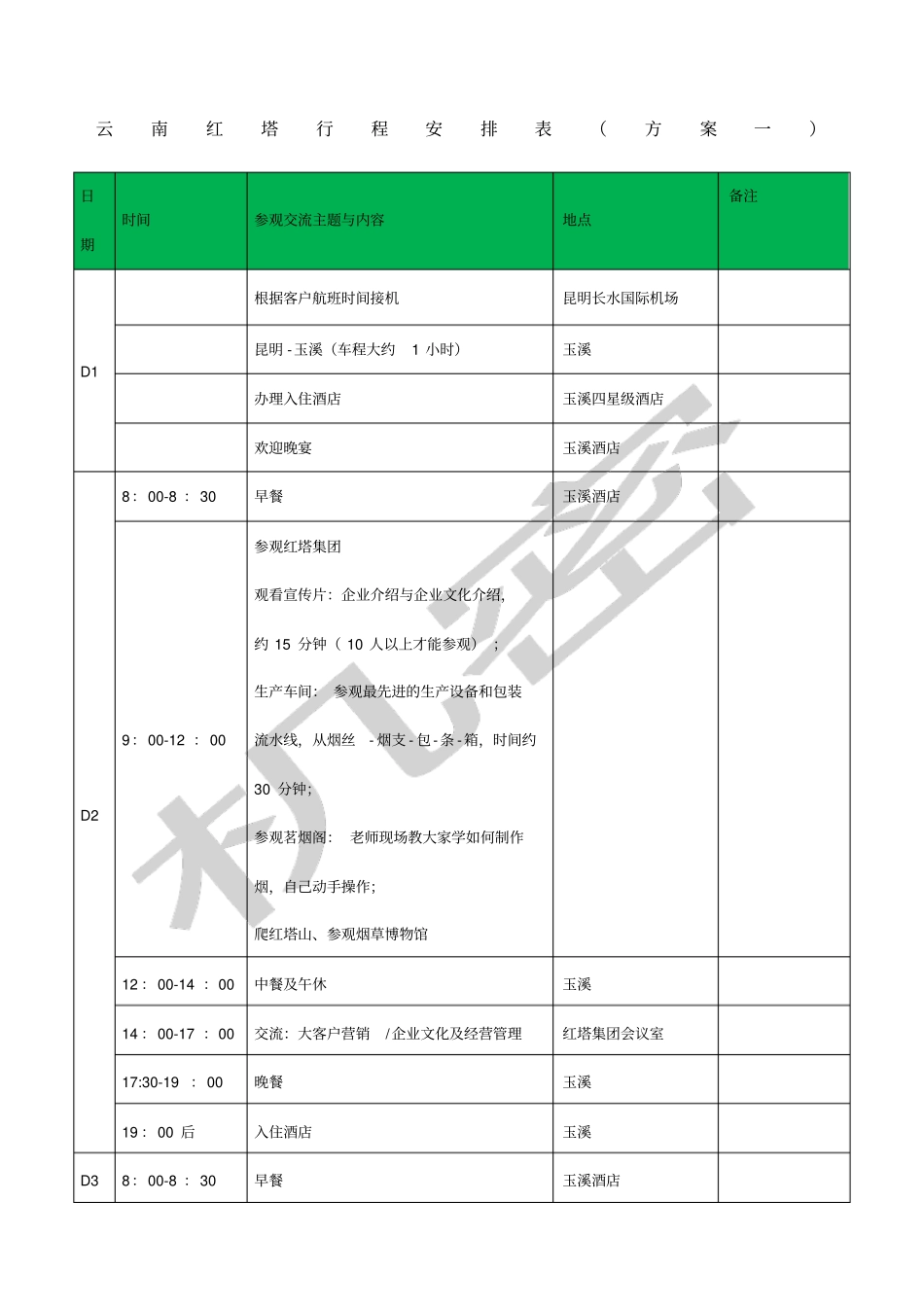 商务考察行程安排表_第1页