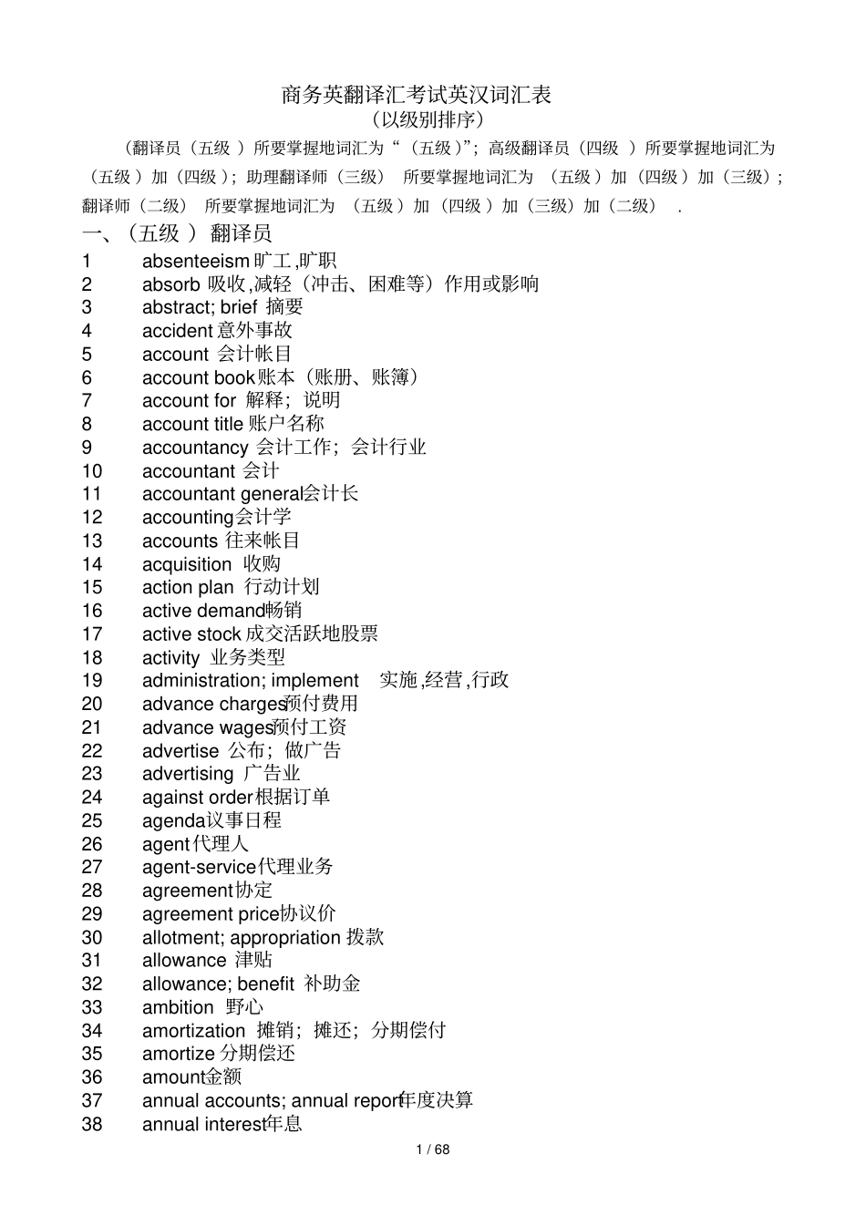 商务翻译英汉词汇_第1页