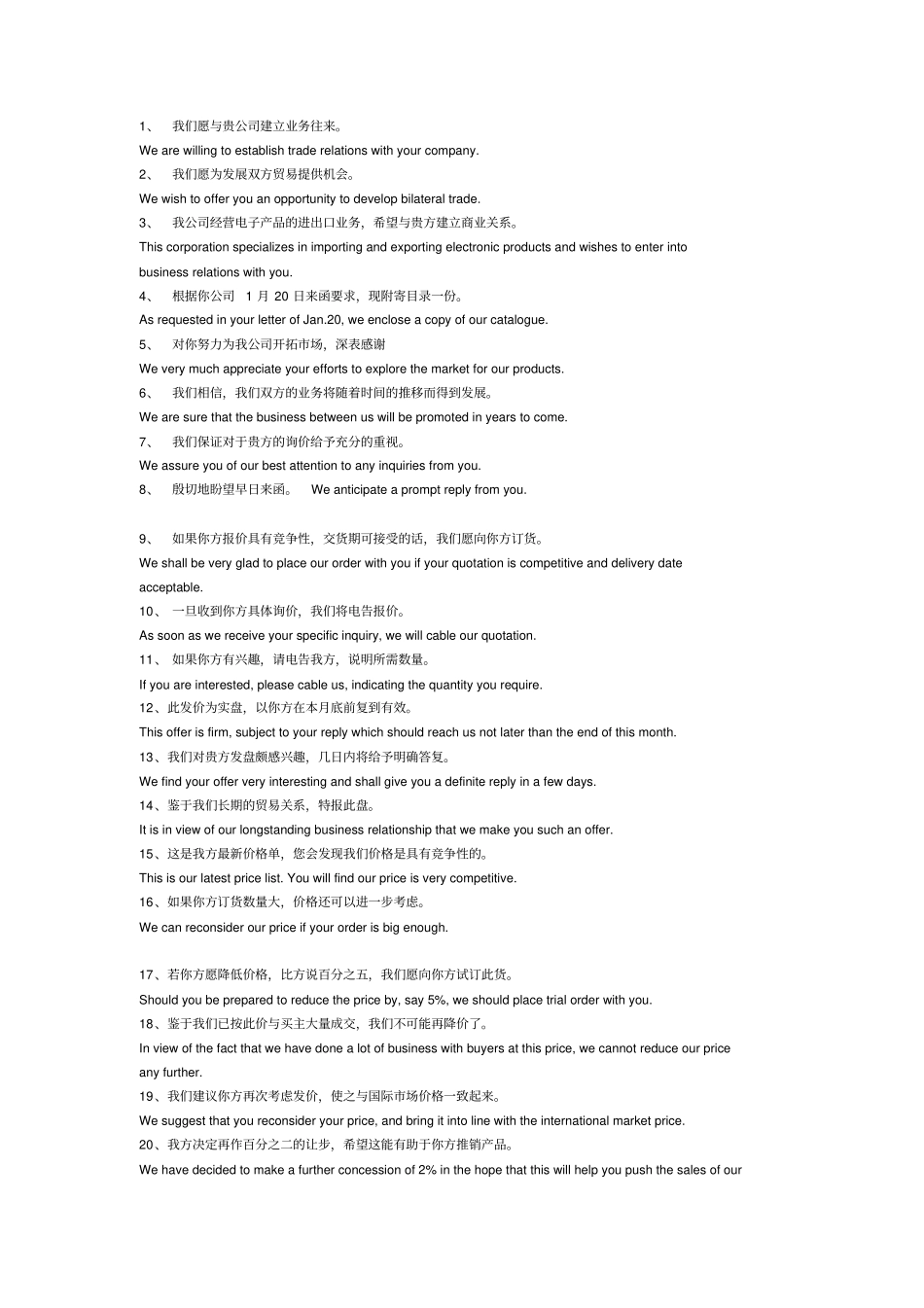 商务英语句子翻译整理_第1页