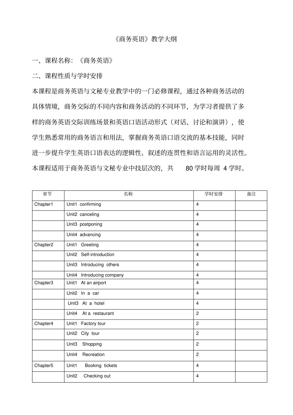 商务英语教学大纲_第1页