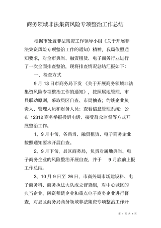 商务领域非法集资风险专项整治工作总结