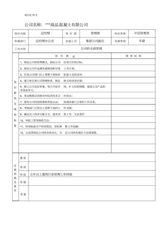 商品混凝土公司岗位职责及绩效标准