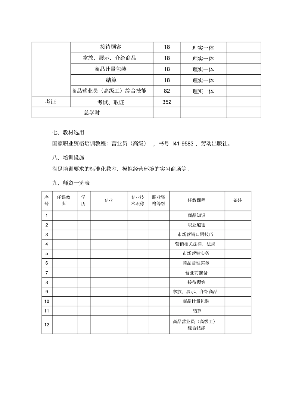 商品营业员高级工培训计划_第3页